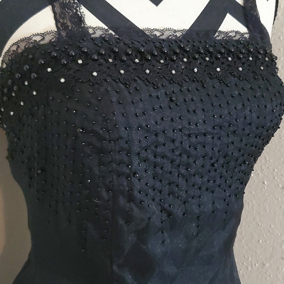 Vintage Betsey Johnson Beaded Tulle mermaid hem black dress 4 - Picture 3 of 9